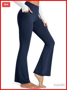 High Waisted Flare Leggings with Pockets Bootcut Yoga Pants Workout Tummy